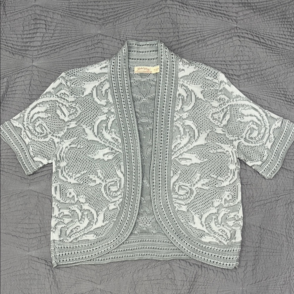 Faded Glory Women’s Open-Front Gray and White Patterned Cardigan Sweater size XL